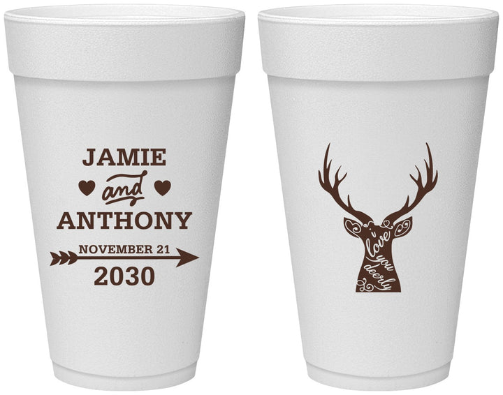 Personalized Wedding 20 oz Foam Cups - Deer | 282
