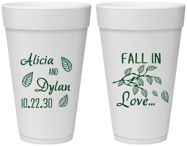 Personalized Wedding 20 oz Foam Cups - Fall In Love | 283