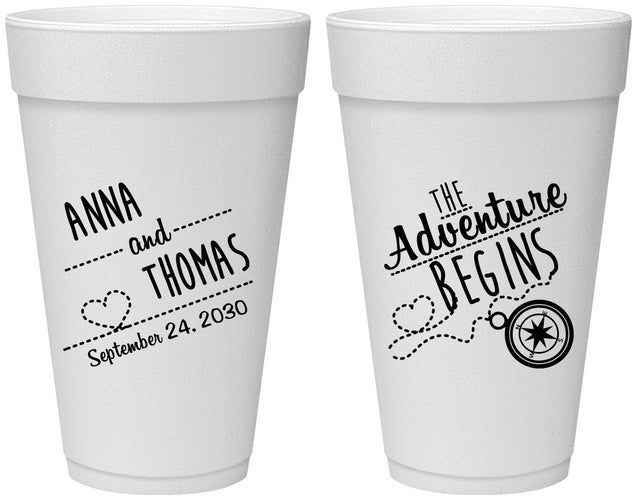 Personalized Wedding 20 oz Foam Cups - The Adventure Begins | 284