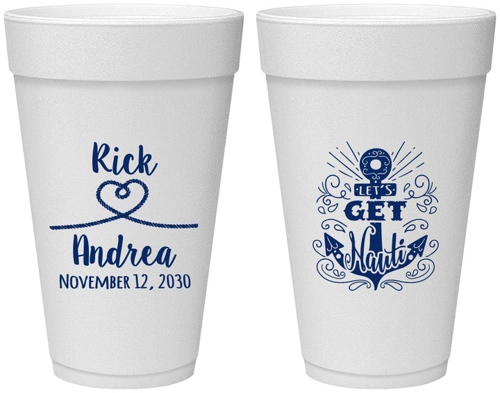 Personalized Wedding 20 oz Foam Cups - Lets Get Nauti | 292