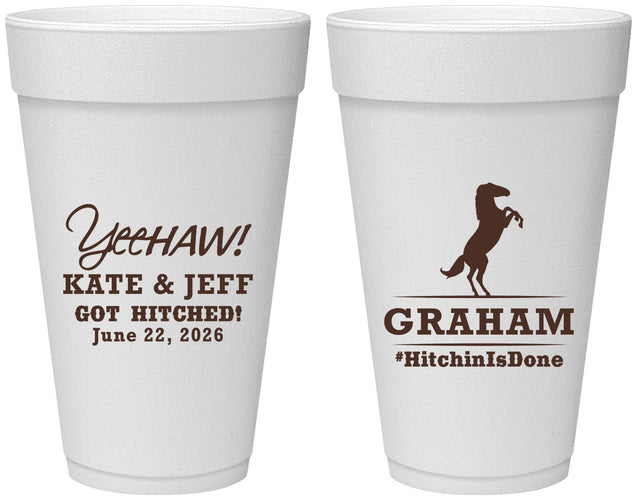 Personalized Wedding 20 oz Foam Cups - Got Hitched | 296