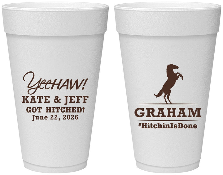 Personalized Wedding 20 oz Foam Cups - Got Hitched | 296