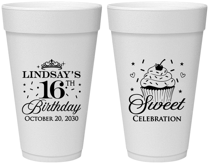 Personalized 16th Birthday 20 oz Foam Cups - Cupcake | 300000