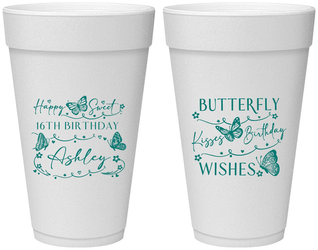 Personalized 16th Birthday 20 oz Foam Cups - Butterfly Wishes | 300001