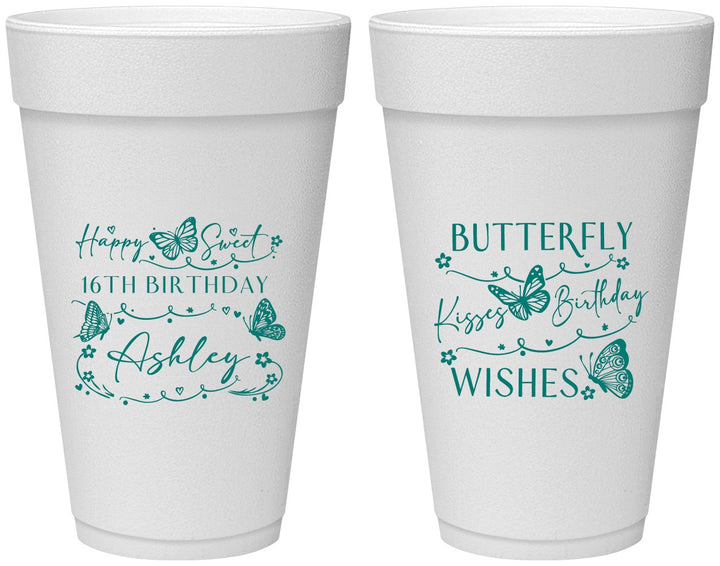 Personalized 16th Birthday 20 oz Foam Cups - Butterfly Wishes | 300001