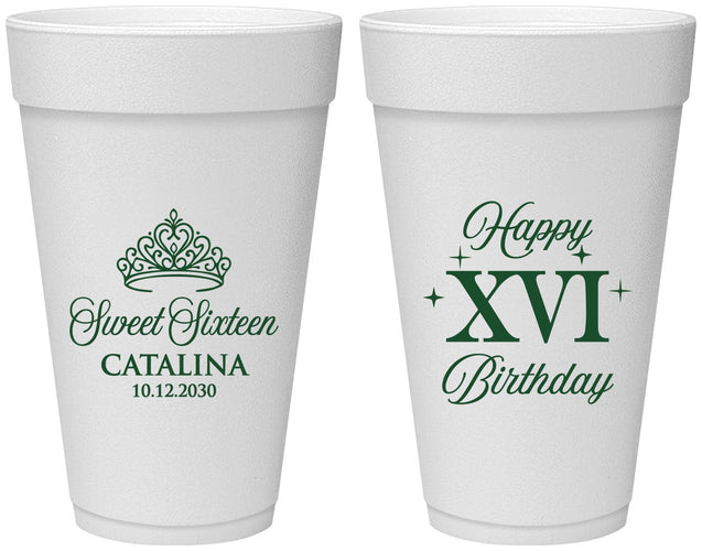 Personalized 16th Birthday 20 oz Foam Cups - Tiara | 300002