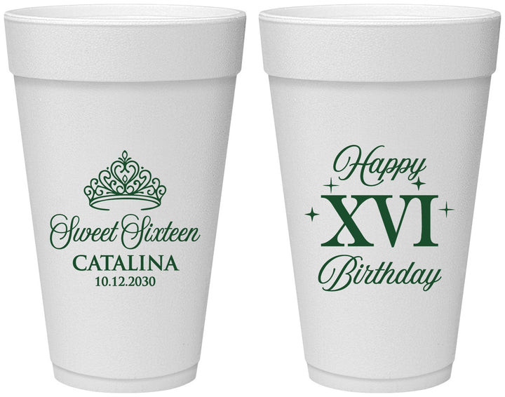 Personalized 16th Birthday 20 oz Foam Cups - Tiara | 300002