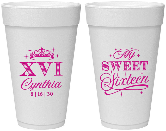 Personalized 16th Birthday 20 oz Foam Cups - Tiara | 300003