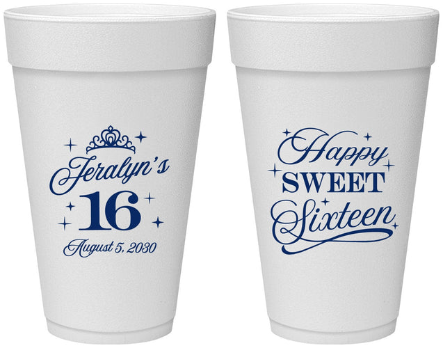 Personalized 16th Birthday 20 oz Foam Cups - Tiara | 300004