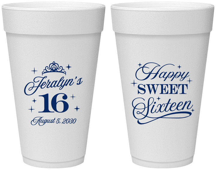 Personalized 16th Birthday 20 oz Foam Cups - Tiara | 300004