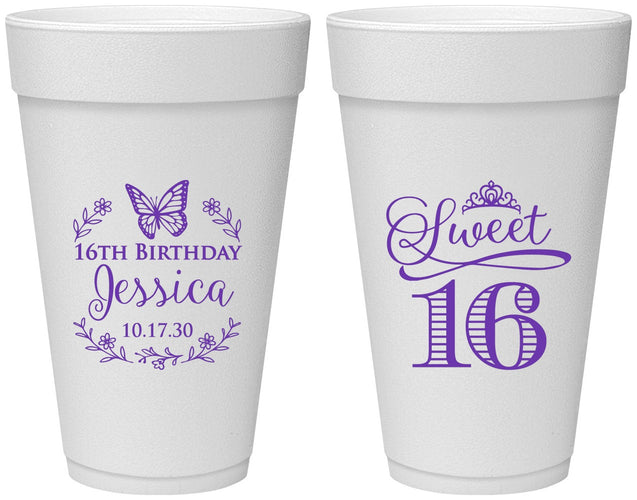 Personalized 16th Birthday 20 oz Foam Cups - Butterfly | 300005