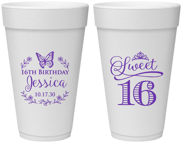 Personalized 16th Birthday 20 oz Foam Cups - Butterfly | 300005