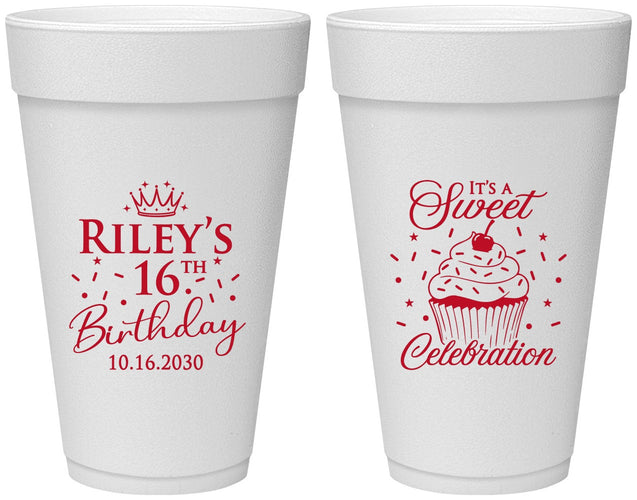 Personalized 16th Birthday 20 oz Foam Cups - Cupcake | 300006