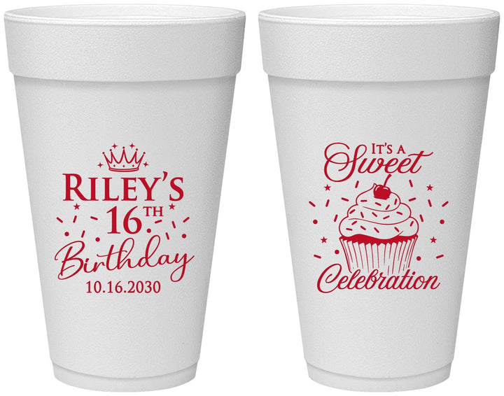 Personalized 16th Birthday 20 oz Foam Cups - Cupcake | 300006