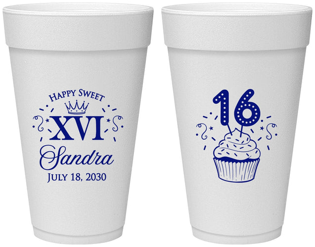 Personalized 16th Birthday 20 oz Foam Cups - Cupcake | 300007