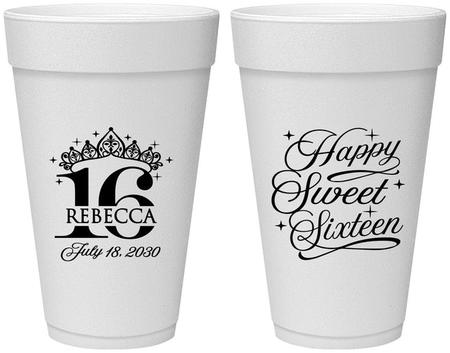 Personalized 16th Birthday 20 oz Foam Cups - Tiara | 300008