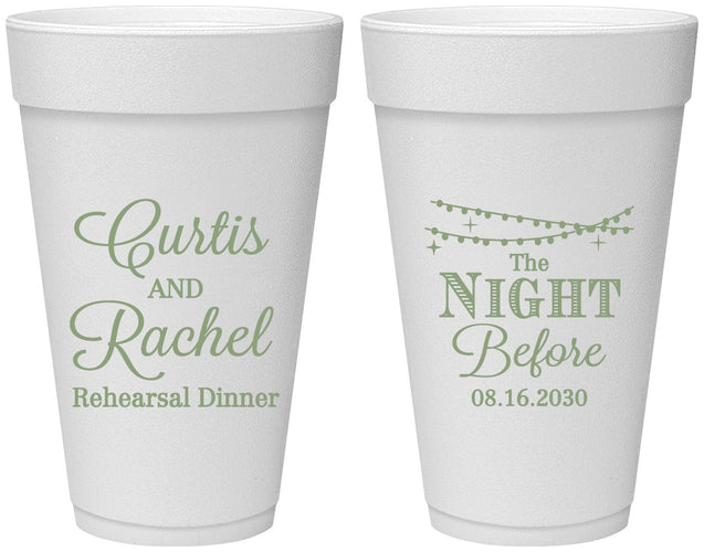 Personalized Rehearsal Dinner 20 oz Foam Cups - The Night Before | 30006