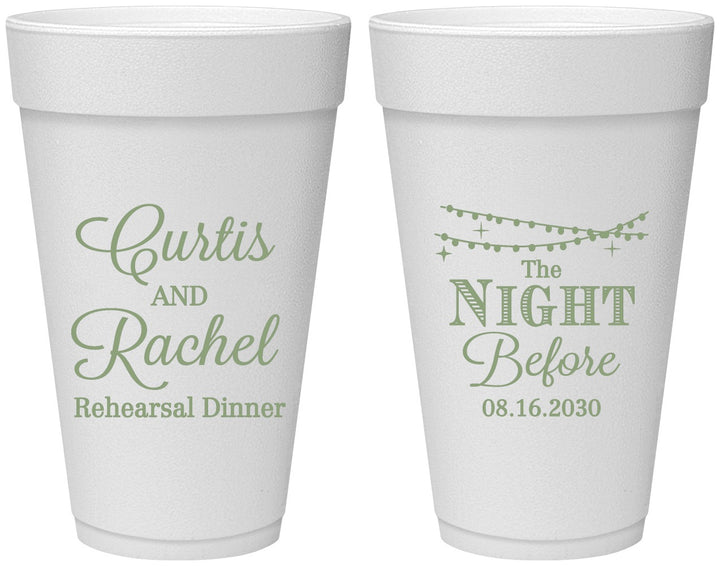 Personalized Rehearsal Dinner 20 oz Foam Cups - The Night Before | 30006