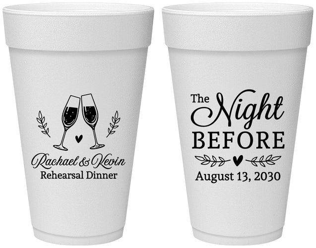 Personalized Rehearsal Dinner 20 oz Foam Cups - The Night Before | 30008