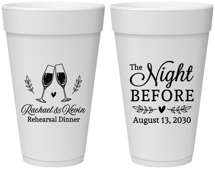Personalized Rehearsal Dinner 20 oz Foam Cups - The Night Before | 30008