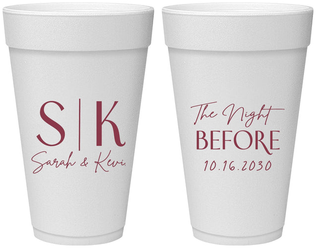 Personalized Rehearsal Dinner 20 oz Foam Cups - The Night Before | 30009