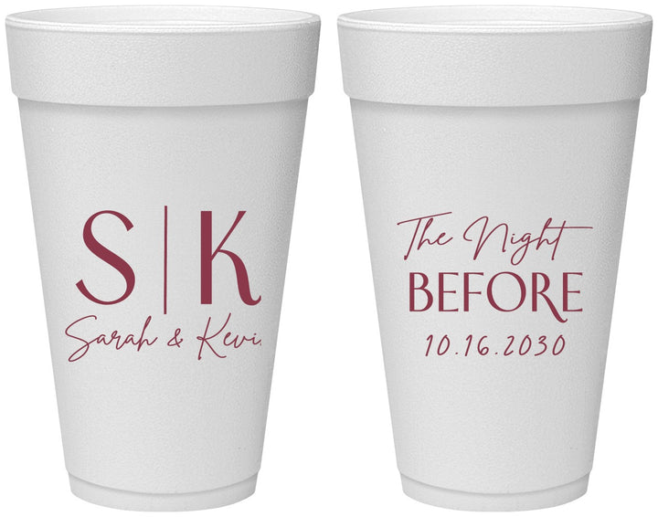 Personalized Rehearsal Dinner 20 oz Foam Cups - The Night Before | 30009