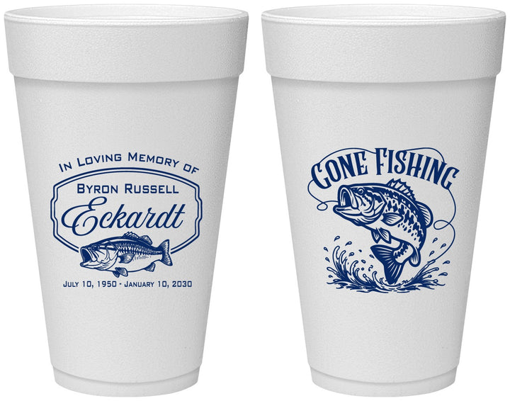 Personalized Memorial 20 oz Foam Cups - Gone Fishing | 310022