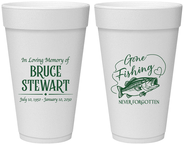 Personalized Memorial 20 oz Foam Cups - Gone Fishing | 310023