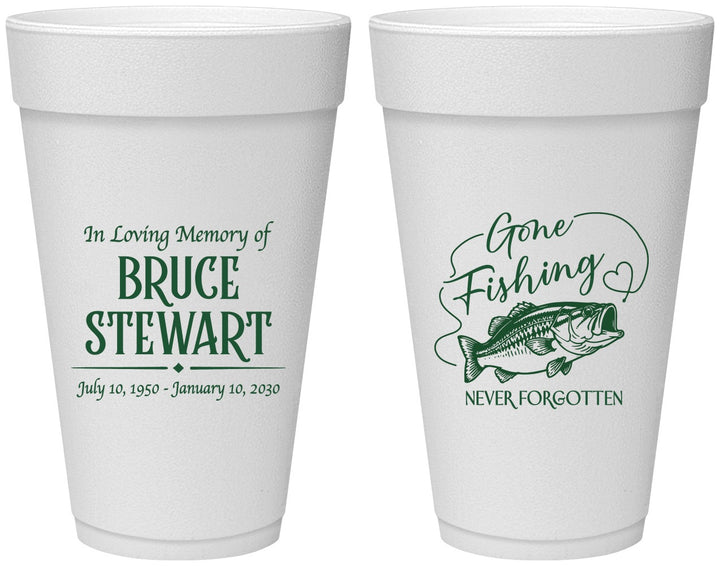 Personalized Memorial 20 oz Foam Cups - Gone Fishing | 310023