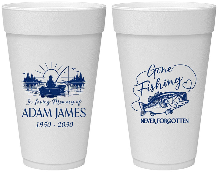 Personalized Memorial 20 oz Foam Cups - Gone Fishing | 310024