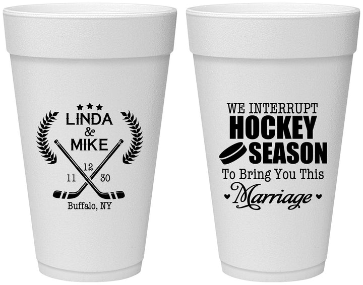 Personalized Wedding 20 oz Foam Cups - We Interrupt Hockey | 312