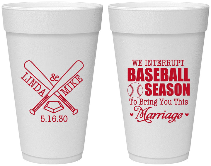 Personalized Wedding 20 oz Foam Cups - We Interrupt Baseball | 313