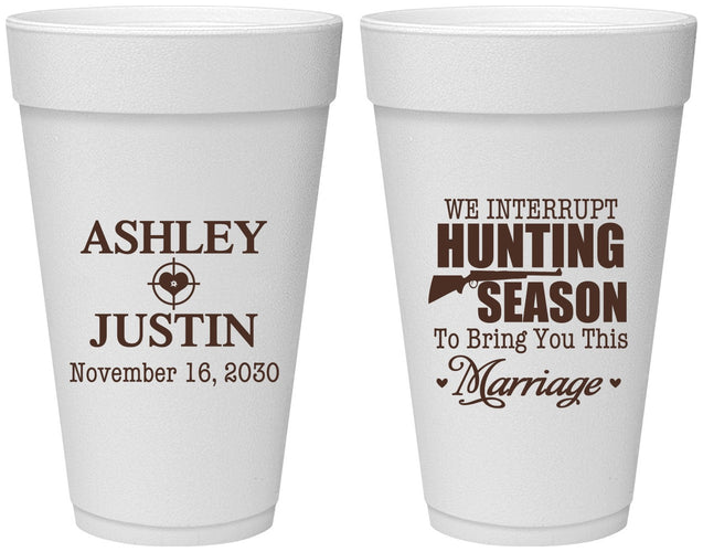 Personalized Wedding 20 oz Foam Cups - We Interrupt Hunting | 316