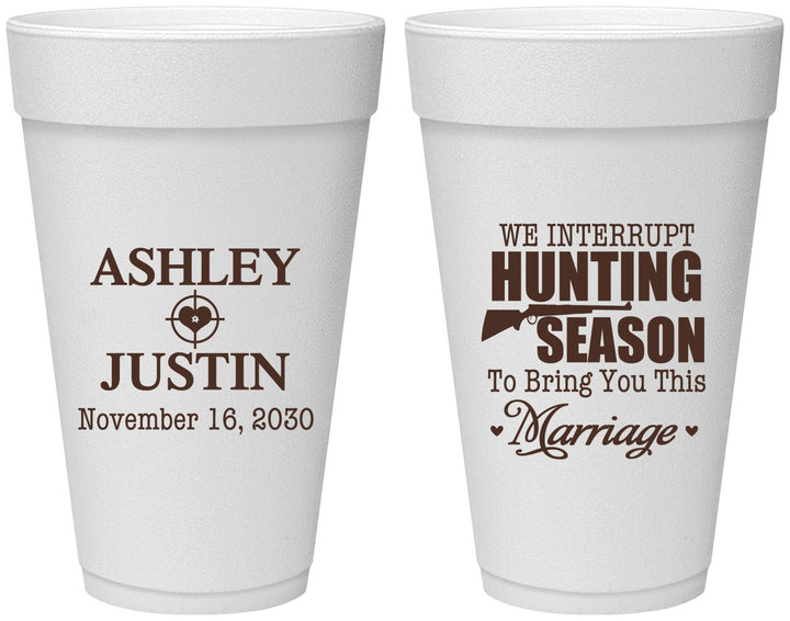 Personalized Wedding 20 oz Foam Cups - We Interrupt Hunting | 316