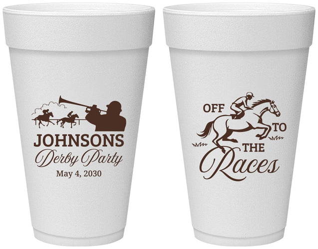 Personalized Derby Day 20 oz Foam Cups - Off To The Races | 320002