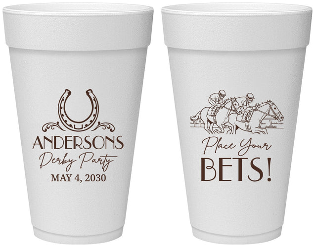 Personalized Derby Day 20 oz Foam Cups - Place Your Bets | 320003