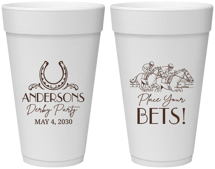 Personalized Derby Day 20 oz Foam Cups - Place Your Bets | 320003