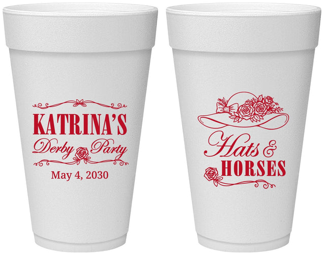 Personalized Derby Day 20 oz Foam Cups - Hats And Horses | 320005