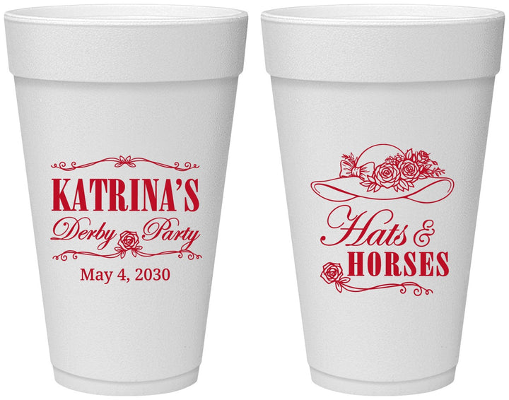 Personalized Derby Day 20 oz Foam Cups - Hats And Horses | 320005
