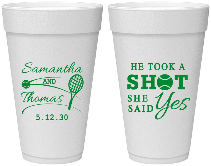 Personalized Wedding 20 oz Foam Cups - Took A Shot Tennis | 321