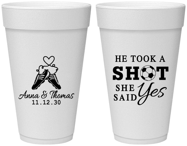 Personalized Wedding 20 oz Foam Cups - Took A Shot Soccer | 322