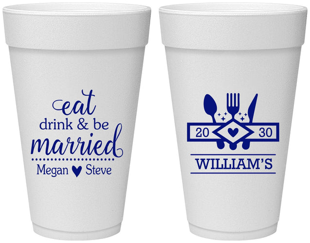 Personalized Wedding 20 oz Foam Cups - Eat Drink Be Married | 327