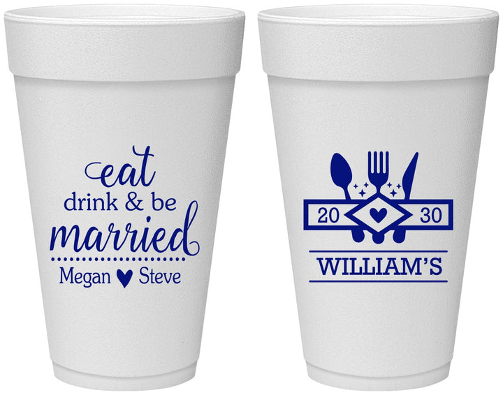 Personalized Wedding 20 oz Foam Cups - Eat Drink Be Married | 327