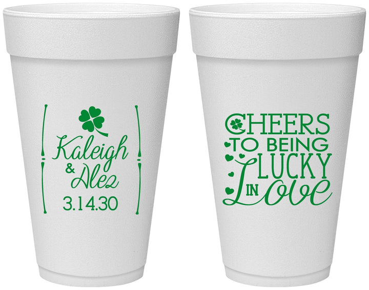 Personalized Wedding 20 oz Foam Cups - Lucky In Love | 328