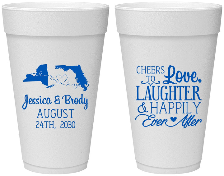 Personalized Wedding 20 oz Foam Cups - Love Laughter Happily | 329