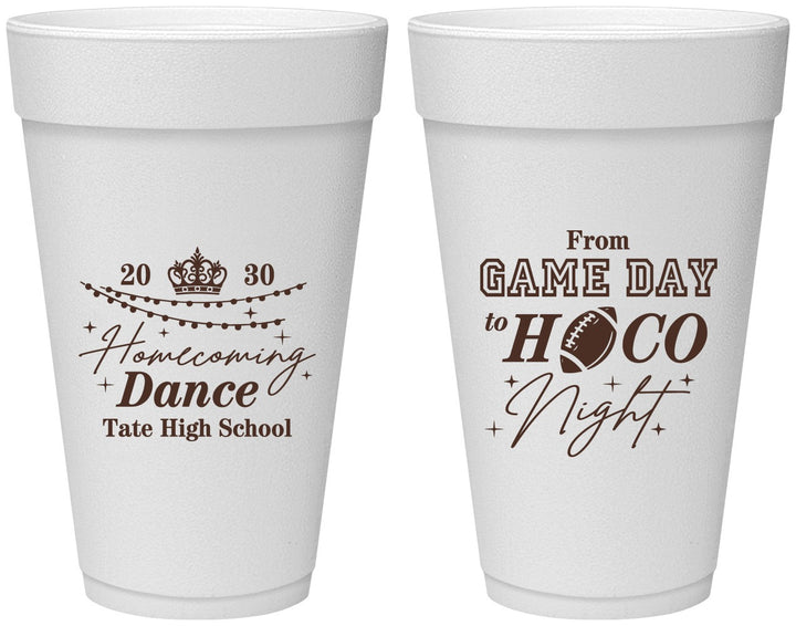 Personalized Homecoming 20 oz Foam Cups - Gameday To Hoco Night | 330005