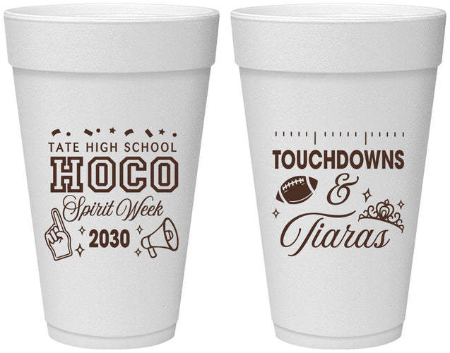 Personalized Homecoming 20 oz Foam Cups - Touchdowns And Tiaras | 330010