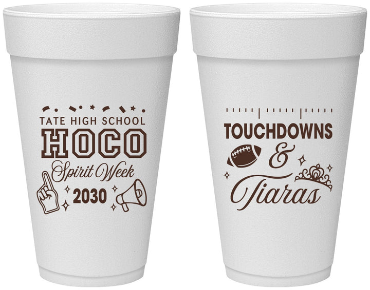 Personalized Homecoming 20 oz Foam Cups - Touchdowns And Tiaras | 330010
