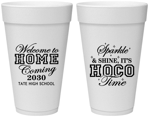 Personalized Homecoming 20 oz Foam Cups - Sparkle Shine Hoco Time | 330017