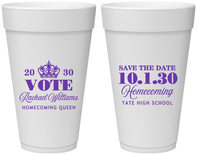 Personalized Homecoming 20 oz Foam Cups - Hoco Queen Vote | 330020
